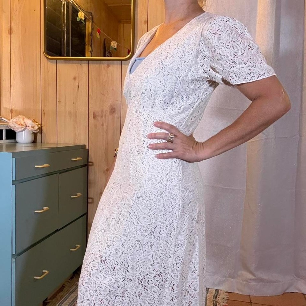 3 FOR $15 DEAL / White Lace Maxi Dress Size Medium Spring Summer Boho- PVBUNDLE